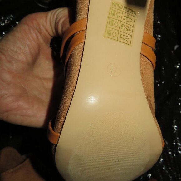 BOGO Tan Microsuede Faux Leather wrapped booties heels stilettos size 7.5 - Picture 12 of 15